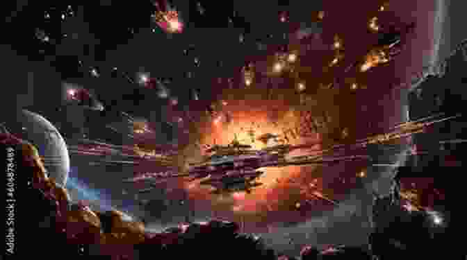 A Fierce Space Battle Between Starships, Lasers Blazing And Explosions Lighting Up The Void. Stargods (Star Carrier 9) Ian Douglas