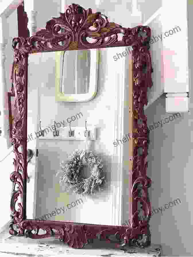 An Antique Mirror With An Ornate Frame, Casting An Ethereal Glow. The Mirror In The Attic