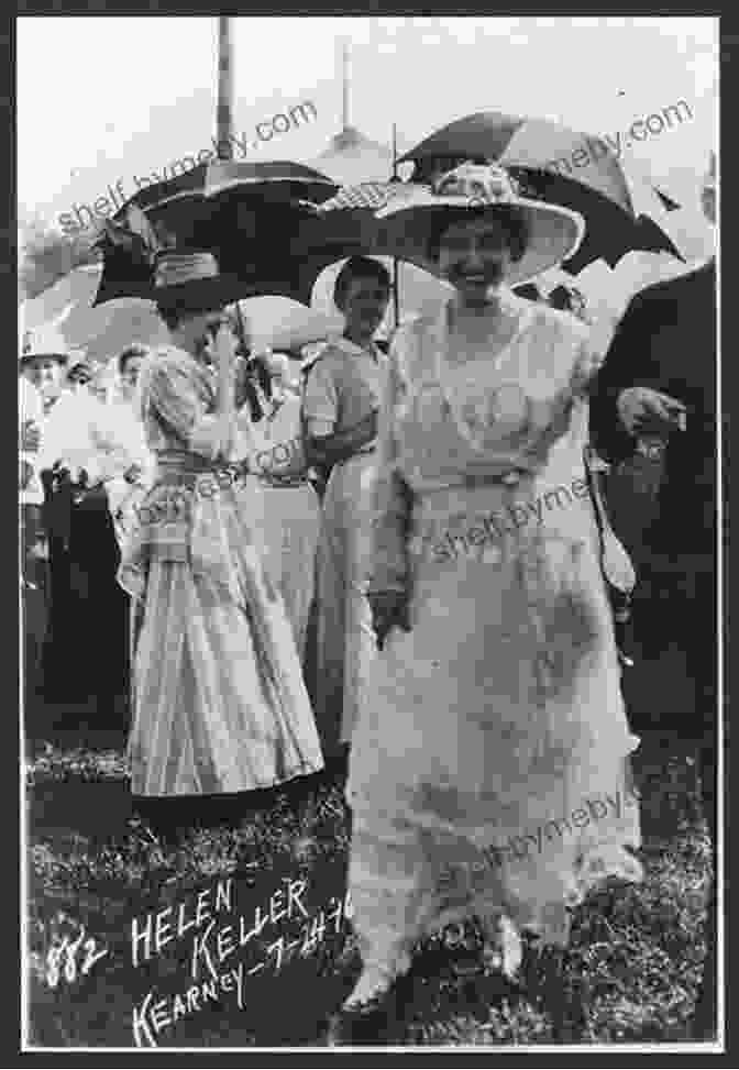 Helen Keller, Wearing A White Dress, Stands At A Podium And Gestures While Speaking. My Story Helen Keller